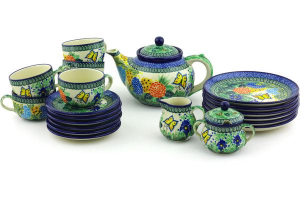 Tea Coffee Pots | Ceramika Artystyczna Tea or Coffee Set for Six 40 oz Spring Garden UNIKAT Kitchen & Dining Ceramika Artystyczna