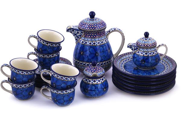 Tea Coffee Pots | Ceramika Artystyczna Tea or Coffee Set for Six 51 oz Cobalt Poppies UNIKAT Kitchen & Dining Ceramika Artystyczna