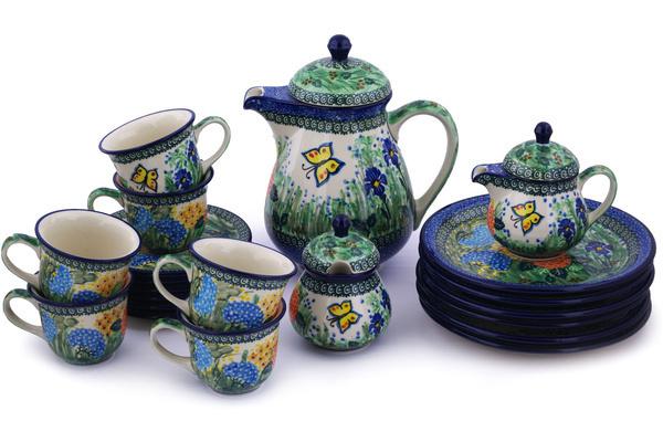 Tea Coffee Pots | Ceramika Artystyczna Tea or Coffee Set for Six 51 oz Spring Garden UNIKAT Kitchen & Dining Ceramika Artystyczna