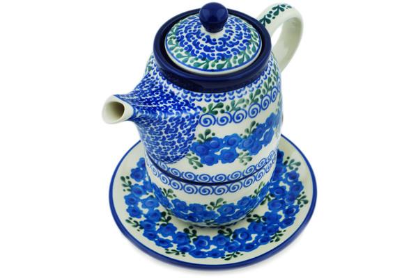 Tea Coffee Pots | Ceramika Artystyczna Tea Set for One 17 oz Blue Poppy Wreath Kitchen & Dining Ceramika Artystyczna