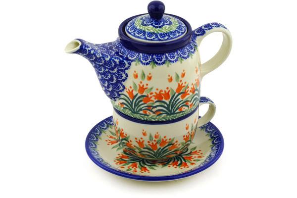 Tea Coffee Pots | Ceramika Artystyczna Tea Set for One 17 oz Crimson Bells Kitchen & Dining Ceramika Artystyczna