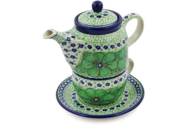 Tea Coffee Pots | Ceramika Artystyczna Tea Set for One 17 oz Key Lime Dreams UNIKAT Kitchen & Dining Ceramika Artystyczna