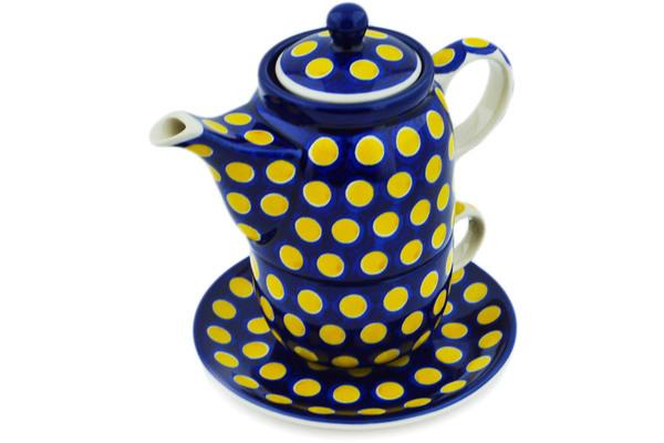 Tea Coffee Pots | Ceramika Artystyczna Tea Set for One 17 oz Yellow Dots Kitchen & Dining Ceramika Artystyczna