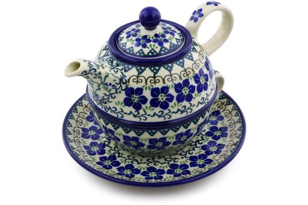 Tea Coffee Pots | Ceramika Artystyczna Tea Set for One 22 oz Blue Dogwood Kitchen & Dining Ceramika Artystyczna