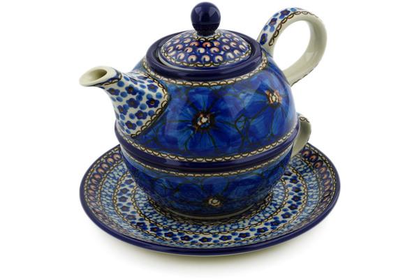 Tea Coffee Pots | Ceramika Artystyczna Tea Set for One 22 oz Cobalt Poppies UNIKAT Kitchen & Dining Ceramika Artystyczna