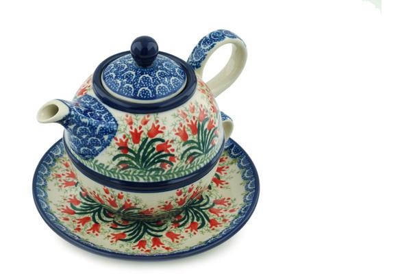 Tea Coffee Pots | Ceramika Artystyczna Tea Set for One 22 oz Crimson Bells Kitchen & Dining Ceramika Artystyczna