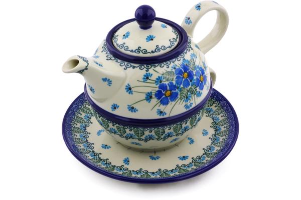 Tea Coffee Pots | Ceramika Artystyczna Tea Set for One 22 oz Forget Me Not UNIKAT Kitchen & Dining Ceramika Artystyczna