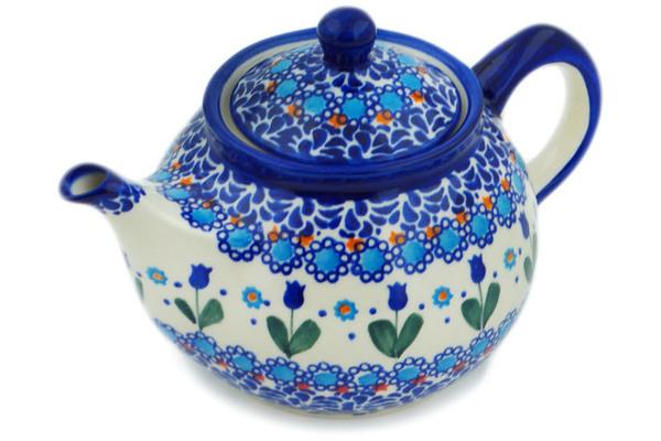 Tea Coffee Pots | Ceramika Bona Tea or Coffee Pot 30 oz Blue Tulip Garden UNIKAT Kitchen & Dining Ceramika Bona