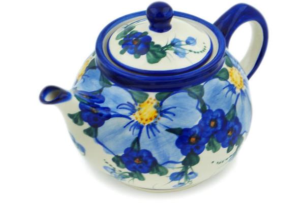 Tea Coffee Pots | Ceramika Bona Tea or Coffee Pot 30 oz Himalayan Blue Poppy UNIKAT Kitchen & Dining Ceramika Bona