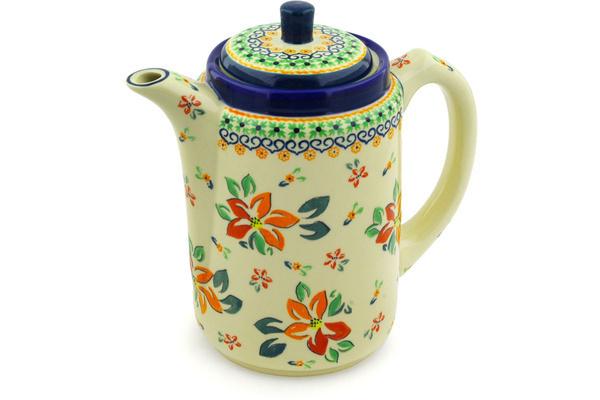 Tea Coffee Pots | Zaklady Ceramiczne Tea or Coffee Pot 42 oz Orange Clematis Kitchen & Dining Tea Coffee Pots