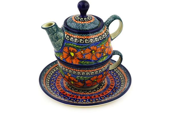 Tea Coffee Pots | Zaklady Ceramiczne Tea Set for One 13 oz Poppies UNIKAT Kitchen & Dining Tea Coffee Pots