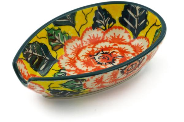 Trays | Ceramika Artystyczna Spoon Rest 5" Orange Peonies UNIKAT Kitchen & Dining Ceramika Artystyczna