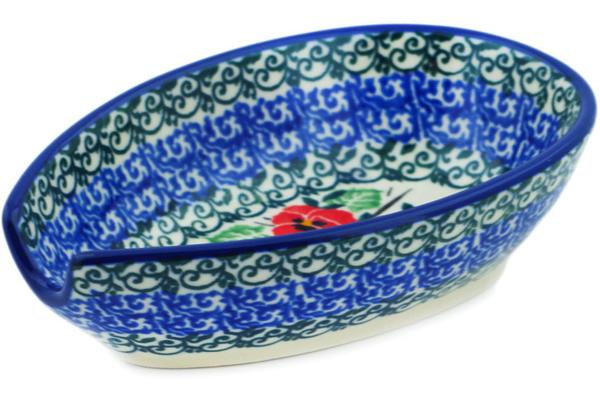 Trays | Ceramika Artystyczna Spoon Rest 5" Red Pansy Kitchen & Dining Ceramika Artystyczna