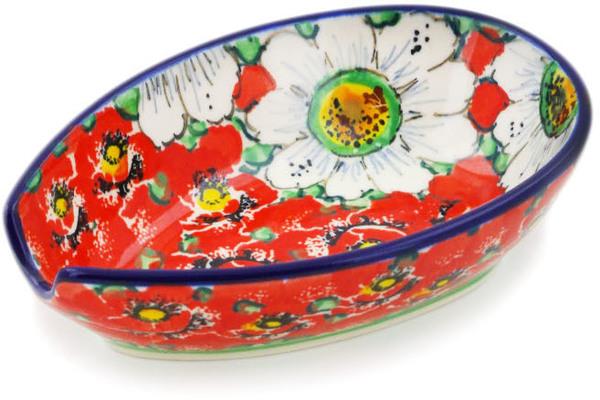 Trays | Ceramika Artystyczna Spoon Rest 5" Sweet Red Petals UNIKAT Kitchen & Dining Ceramika Artystyczna