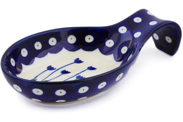 Trays | Ceramika Artystyczna Spoon Rest 7" Blue Tulip Peacock Kitchen & Dining Ceramika Artystyczna