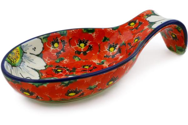 Trays | Ceramika Artystyczna Spoon Rest 7" Sweet Red Petals UNIKAT Kitchen & Dining Ceramika Artystyczna