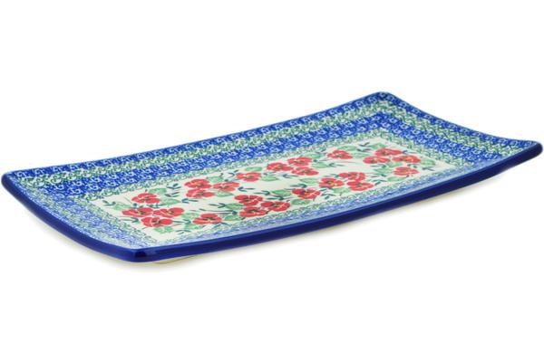 Trays | Ceramika Artystyczna Sushi Tray 12" Red Pansy Kitchen & Dining Ceramika Artystyczna