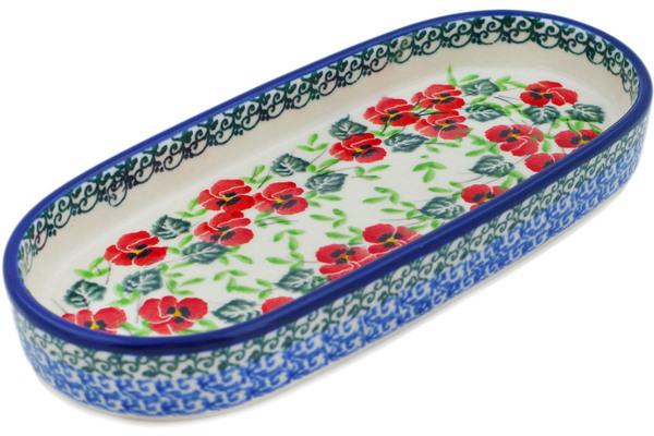 Trays | Ceramika Artystyczna Tray 8" Delicate Red Flowers Serving Dishes Ceramika Artystyczna