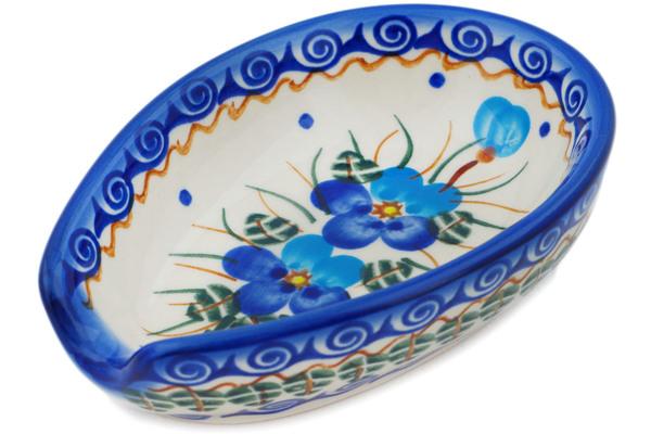 Trays | Ceramika Bona Spoon Rest 5" Blue Pansy Kitchen & Dining Ceramika Bona