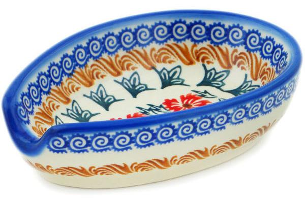 Trays | Ceramika Bona Spoon Rest 5" Red Cornflower Kitchen & Dining Ceramika Bona