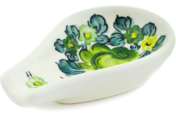 Trays | Fajans Wloclawek Spoon Rest 5" Green Wave Kitchen & Dining Fajans Wloclawek