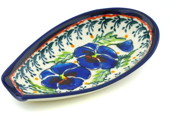 Trays | Zaklady Ceramiczne Spoon Rest 5" Blooming Blue Pansies UNIKAT Kitchen & Dining Trays