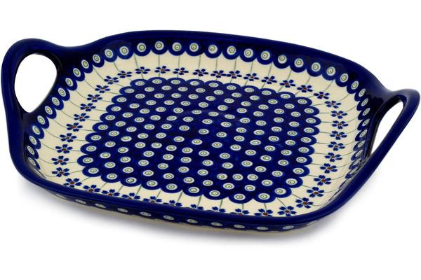 Trays | Zaklady Ceramiczne Tray with Handles 10" Flowering Peacock Kitchen & Dining Trays