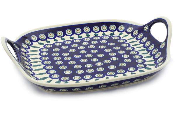 Trays | Zaklady Ceramiczne Tray with Handles 10" Peacock Leaves Kitchen & Dining Trays