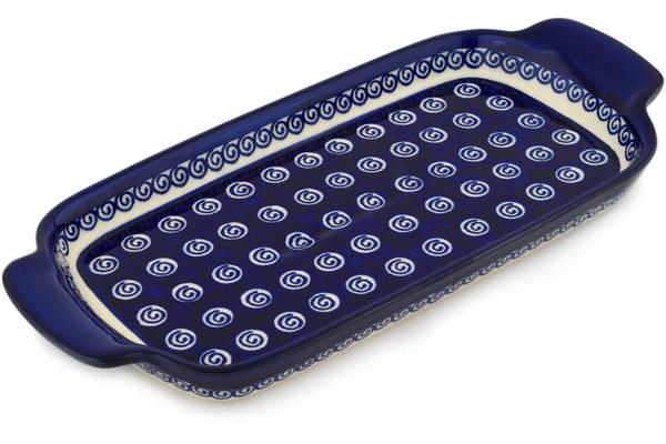 Trays | Zaklady Ceramiczne Tray with Handles 12-inch Cobalt Swirl Kitchen & Dining Trays