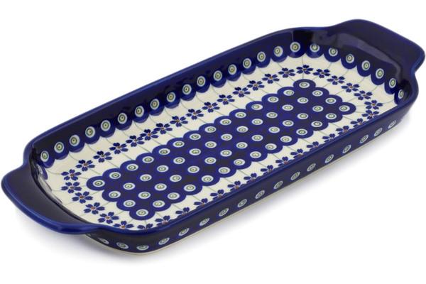 Trays | Zaklady Ceramiczne Tray with Handles 12-inch Flowering Peacock Kitchen & Dining Trays