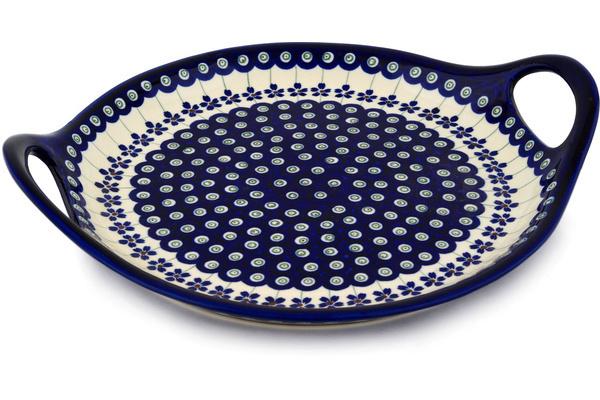 Trays | Zaklady Ceramiczne Tray with Handles 13" Flowering Peacock Kitchen & Dining Trays