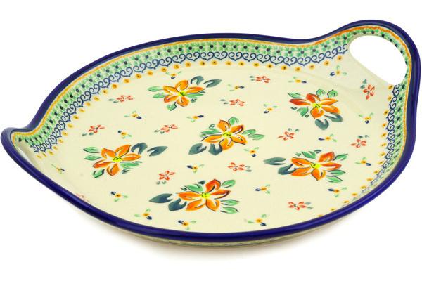 Trays | Zaklady Ceramiczne Tray with Handles 13" Orange Clematis Kitchen & Dining Trays