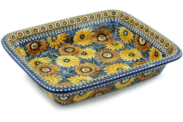 Bakers | Ceramika Artystyczna Rectangular Baker 14" Autumn Chrysanthemums UNIKAT Bakers Bakers