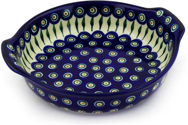 Bakers | Ceramika Artystyczna Round Baker with Handles 10-inch Peacock Leaves Bakers Bakers