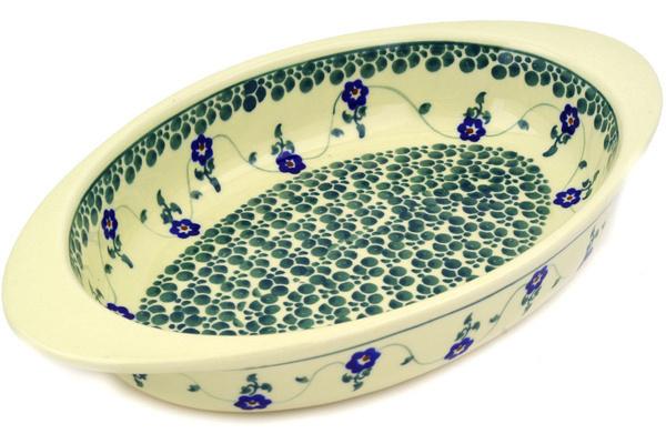 Bakers | Zaklady Ceramiczne Oval Baker with Handles 13" Green Bubbles Bakers Bakers