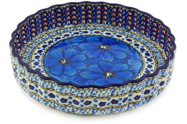 Pie Dishes | Ceramika Artystyczna Fluted Pie Dish 8" Cobalt Poppies UNIKAT Bakeware Ceramika Artystyczna