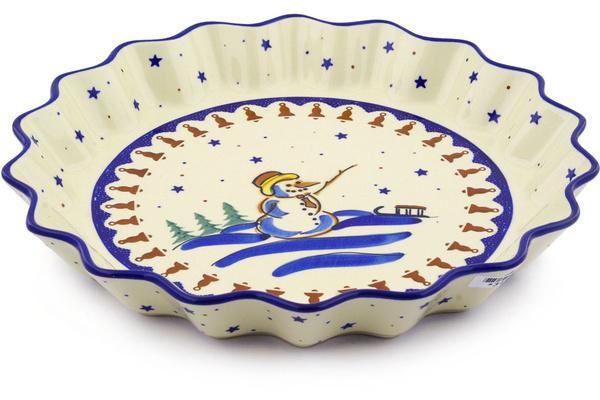 Pie Dishes | Zaklady Ceramiczne Fluted Pie Dish 13" Snowman Bells Bakeware Pie Dishes