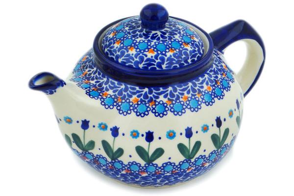 Tea Coffee Pots | Ceramika Bona Tea or Coffee Pot 42 oz Blue Tulip Garden UNIKAT Kitchen & Dining Ceramika Bona