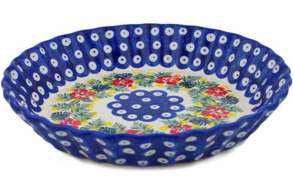 Pie Dishes | Ceramika Bona Fluted Pie Dish 10" Tropical Peacock UNIKAT Bakeware Ceramika Bona